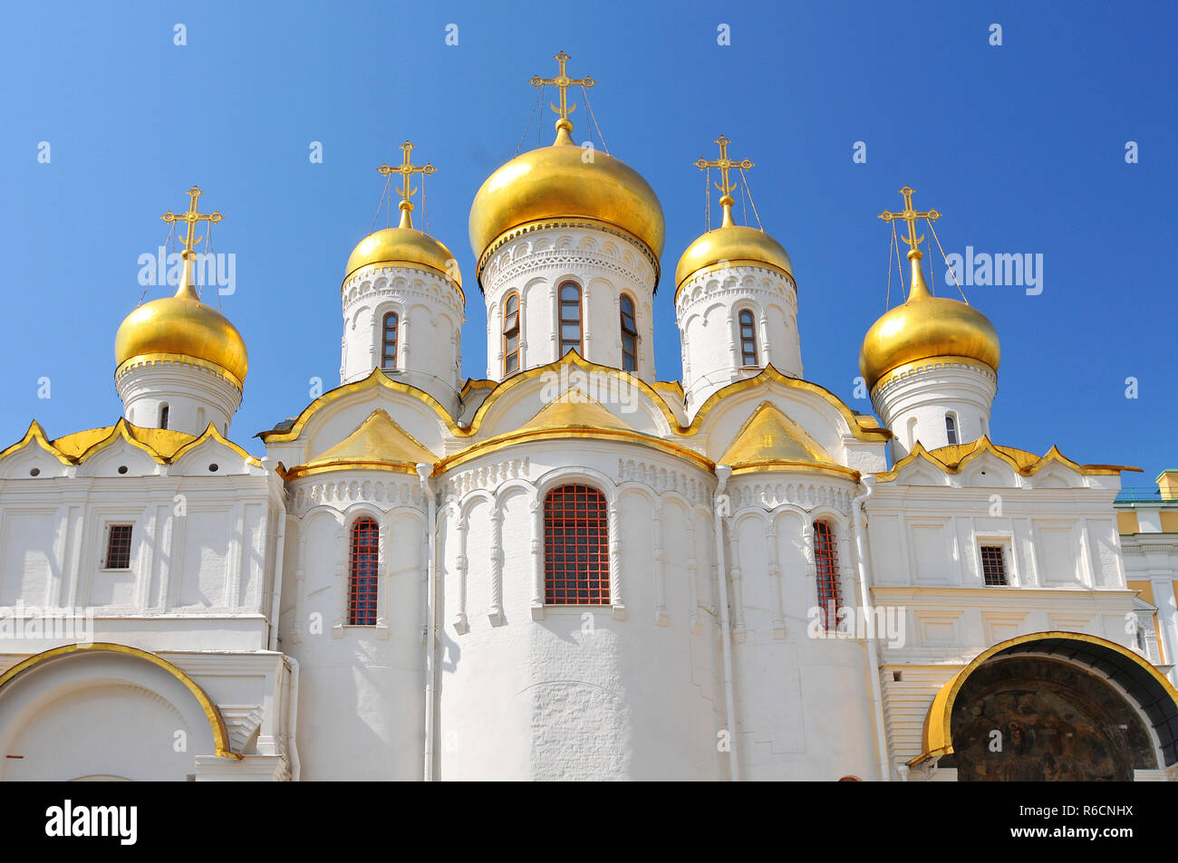La Russie, Moscou, l'Oignon doré dômes de la cathédrale de l'Annonciation Banque D'Images