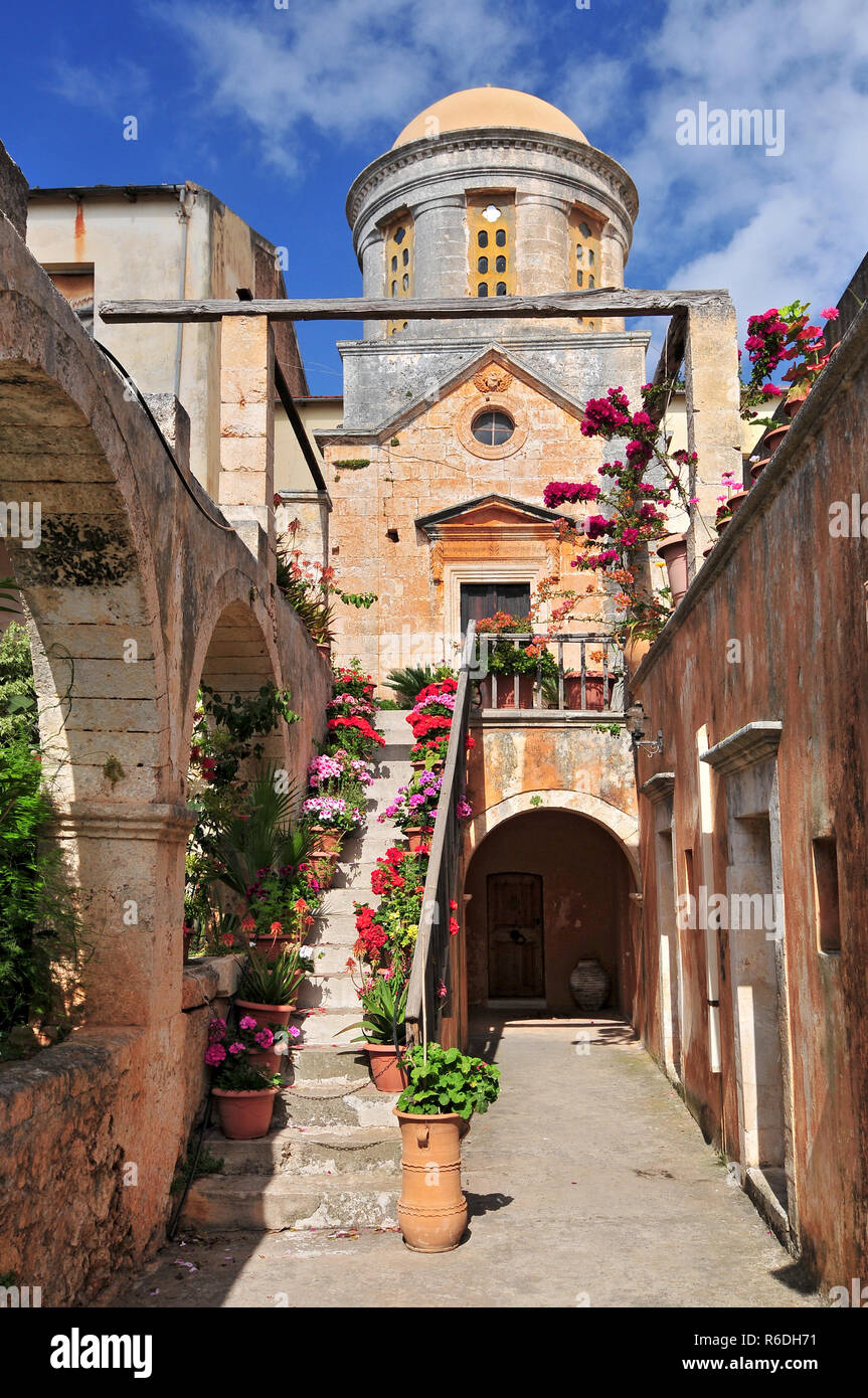 Le monastère d'Agia Triada, péninsule d'Akrotiri, l'ouest de la Crète Grèce Banque D'Images