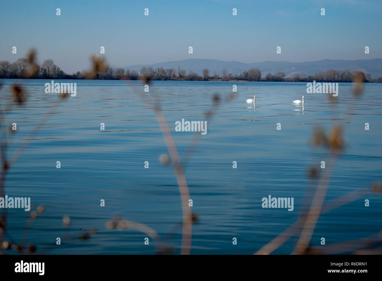 L'eau bleu et nuages sur sky Banque D'Images