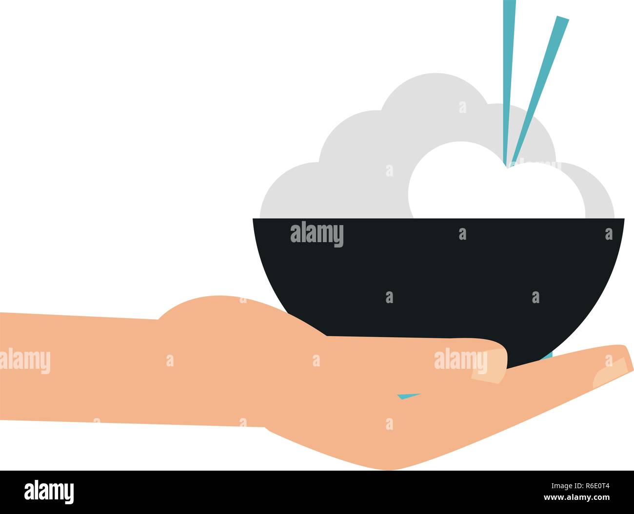Dans un bol de riz avec la main Illustration de Vecteur