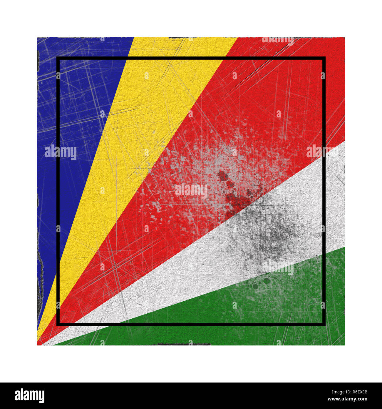 Le rendu 3D d'un vieux drapeau Seychelles dans un carré de béton Banque D'Images