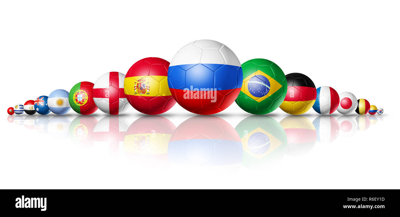 La Russie en 2018. L'équipe de football des ballons de foot avec des drapeaux nationaux Banque D'Images