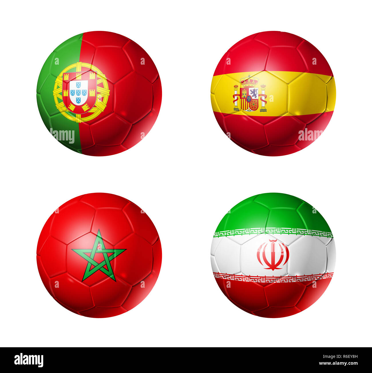 Football 2018 Russie Groupe B Les drapeaux sur les ballons de football Banque D'Images