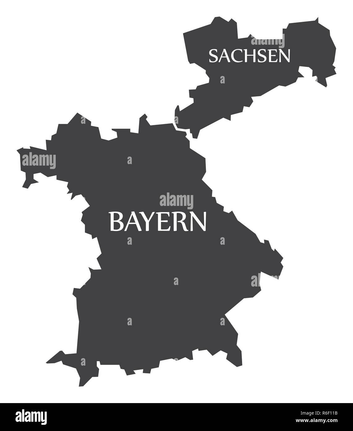 Bavaria - Saxe états fédéraux carte de l'Allemagne avec des titres noir Illustration de Vecteur