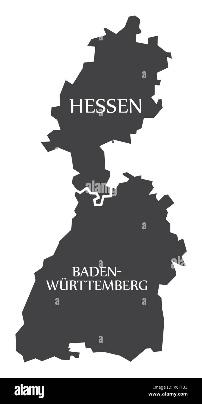 Hesse - Baden Wuerttemberg états fédéraux carte de l'Allemagne avec des titres noir Illustration de Vecteur Hesse - Baden Wuerttemberg états fédéraux carte de l'Allemagne avec des titres noir Illustration de Vecteur
