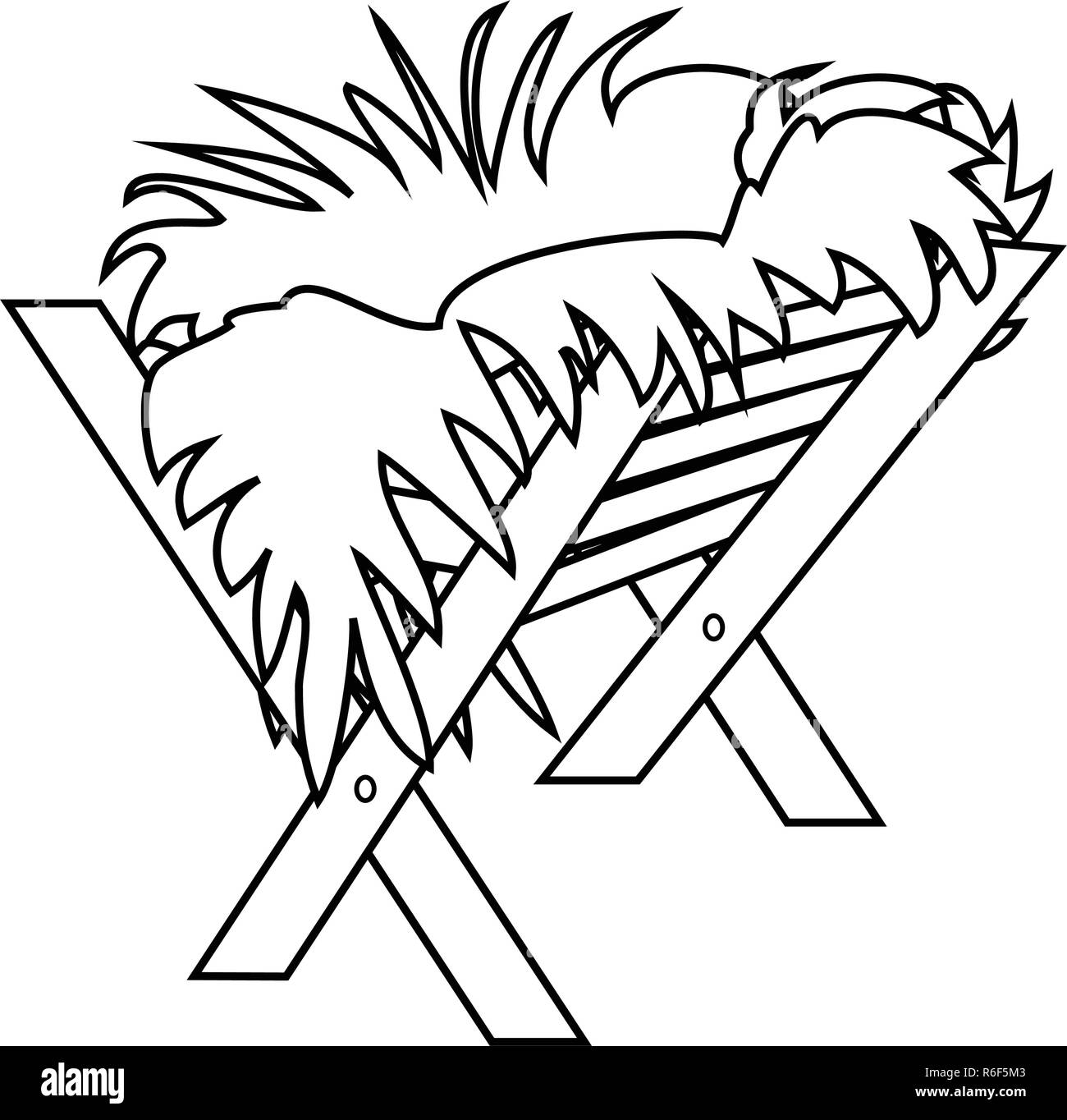 Jésus crèche. Contour Symbole Icône vecteur Conception. Vector illustration Noël isolé sur fond blanc Illustration de Vecteur