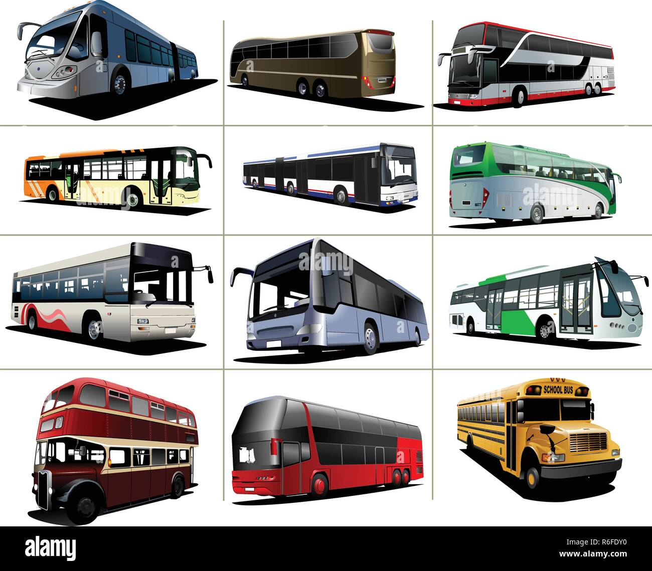 Douze types de bus de ville. Vector illustration Illustration de Vecteur