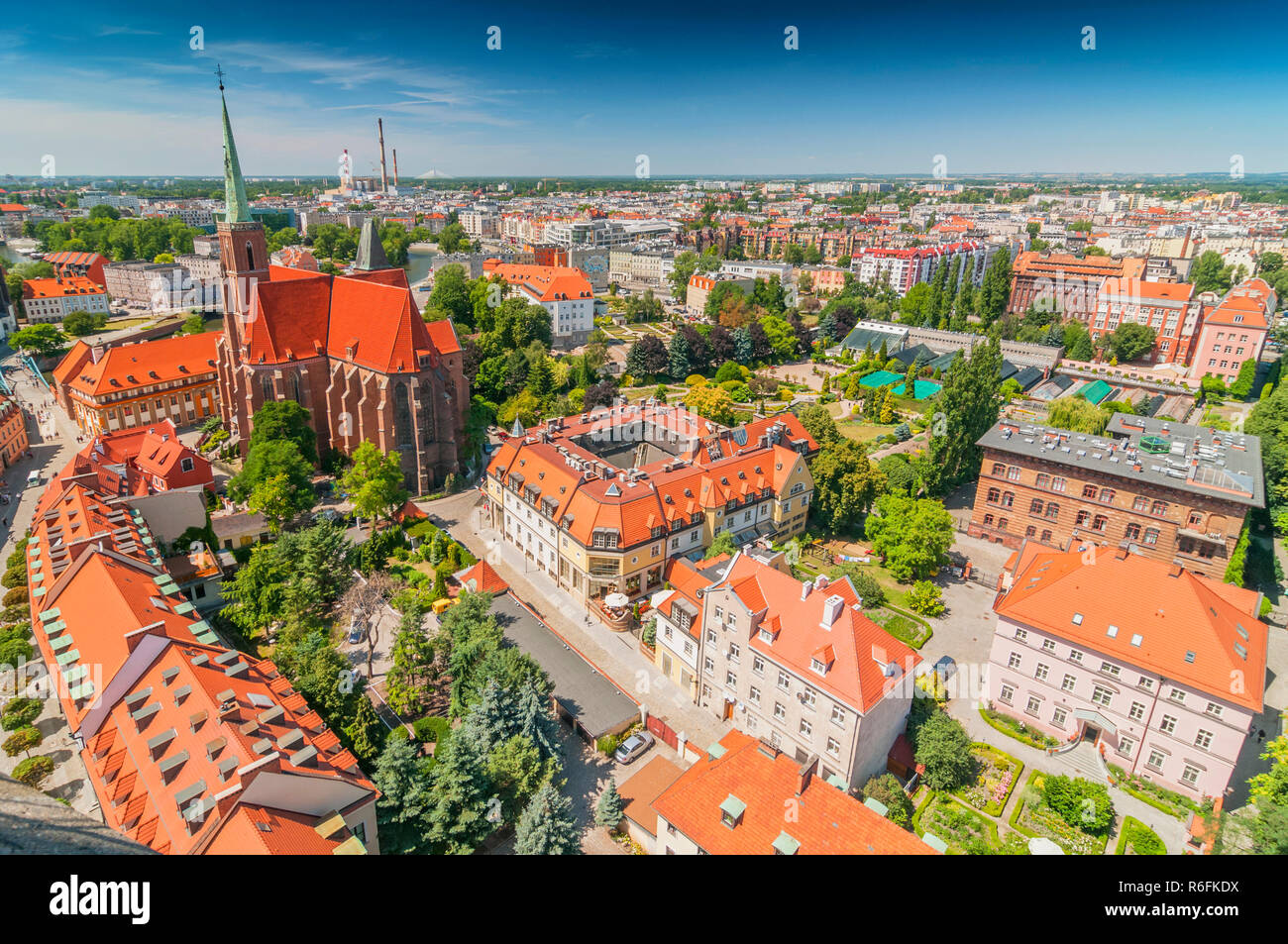 Vue panoramique de la vieille ville de St Johns la Tour de la cathédrale, l'île de la Cathédrale, Wroclaw, Pologne Banque D'Images