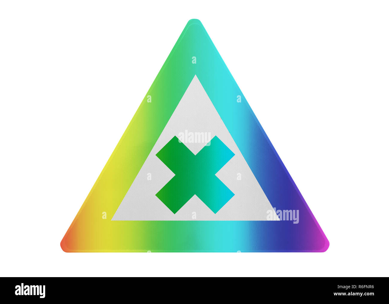 Panneau de circulation dangereuse traversée - isolé - couleur arc-en-ciel Banque D'Images