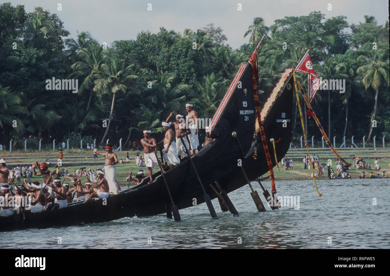 La queue de serpent partie Amaram voile parsemé d'orbes d'or et de franges, Aranmola, Kerala, Inde Banque D'Images