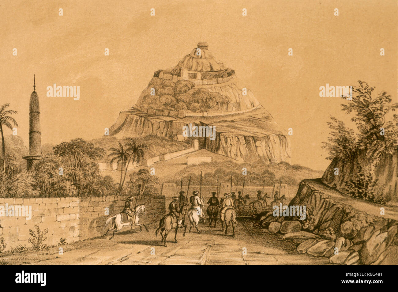 Fort de Daulatabad, Devagiri, Deogiri, Daulatabad, Maharashtra, Inde, Asie, lithographie ancienne datant du 1700 Banque D'Images
