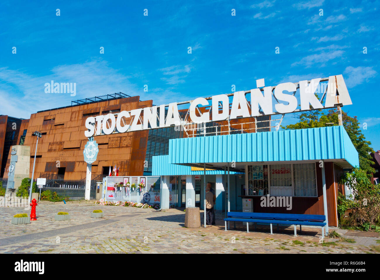 Gdanska Stocznia, porte à l'ancien chantier naval, Plac Solidarnosci, Gdansk, Pologne Banque D'Images