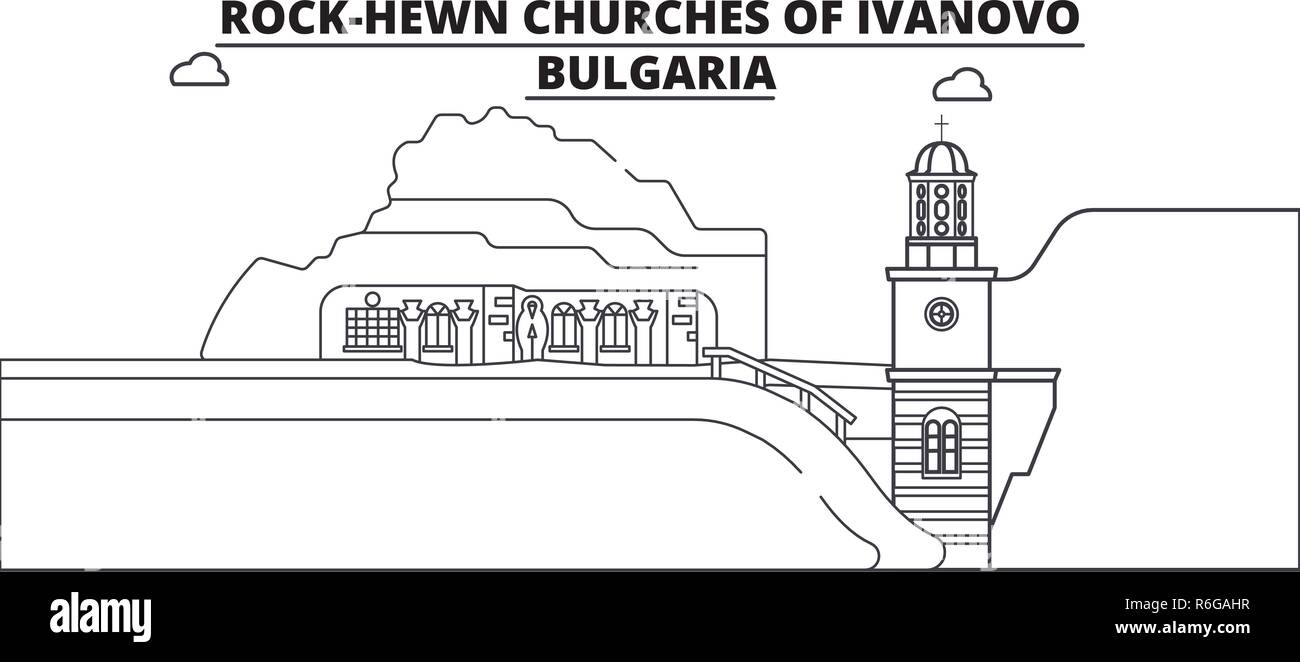Bulgarie - Ivanovo, voyage de Vézelay célèbre de la ville, panorama, vecteur. Bulgarie - Ivanovo, illustration linéaire de Vézelay Illustration de Vecteur