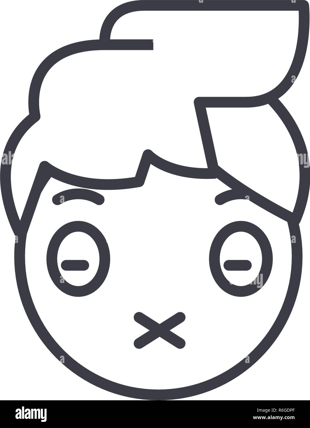 Bouche zippée concept line Emoji vecteur modifiable, concept icône. Bouche zippée concept Emoji illustration émotion linéaire Illustration de Vecteur