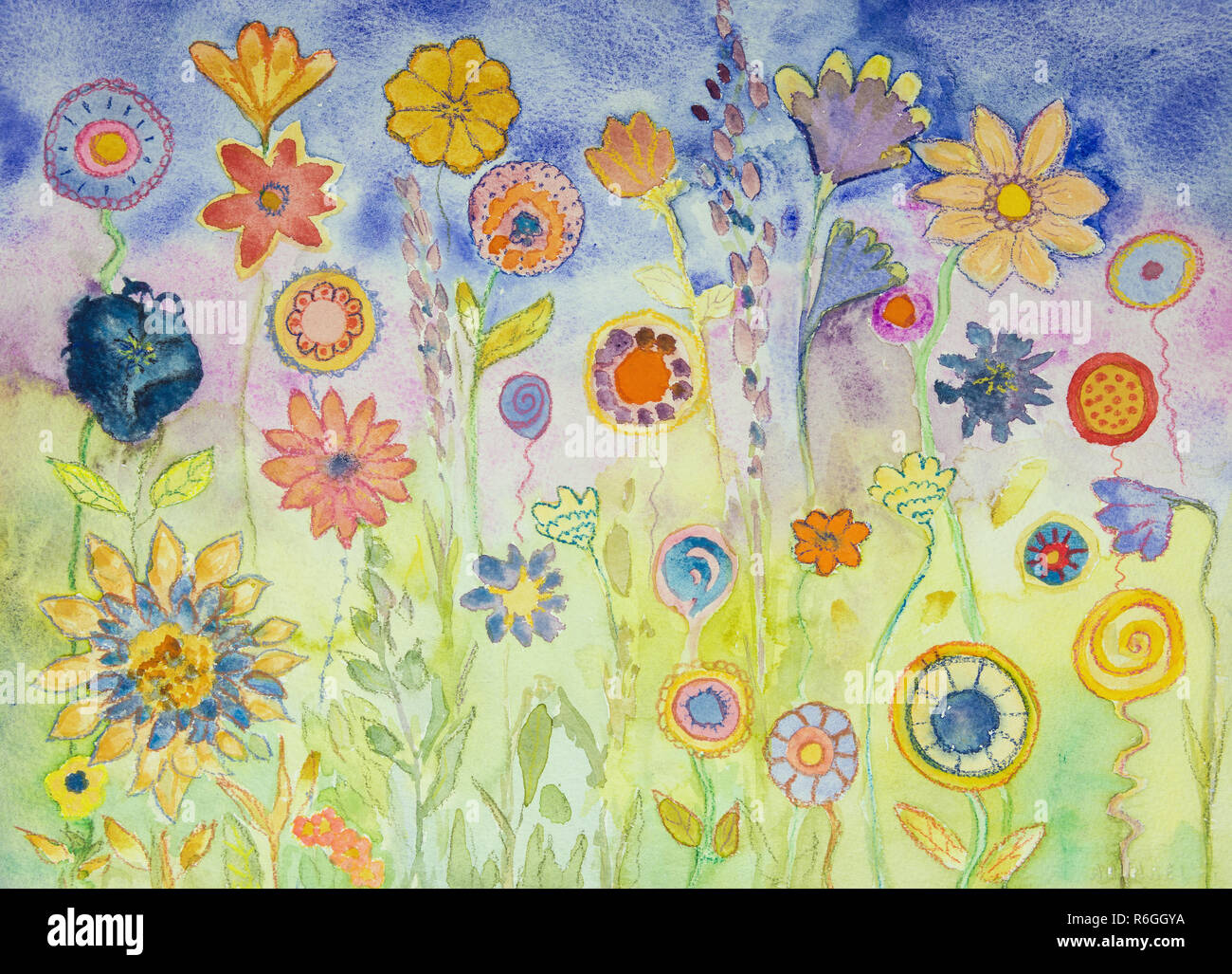 Lollypops hippie et de fleurs. La technique du badigeonnage près des bords donne un effet de flou en raison de la modification de la rugosité de surface du papier. Banque D'Images