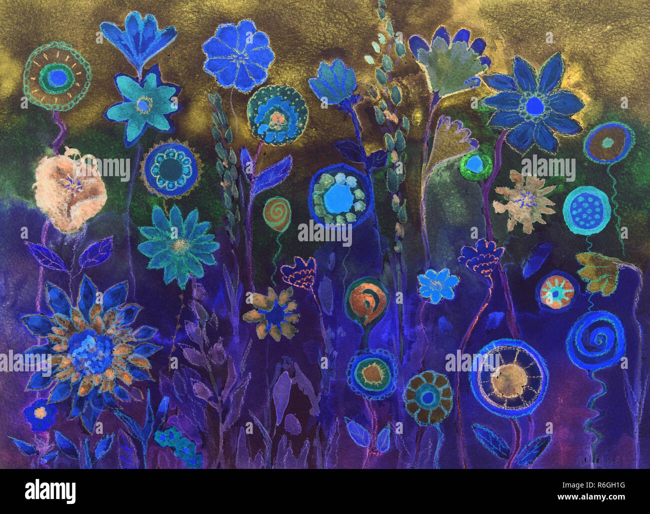 Lollypops psychédélique bleu et des fleurs. La technique du badigeonnage près des bords donne un effet de flou en raison de la modification de la rugosité de surface du pap Banque D'Images