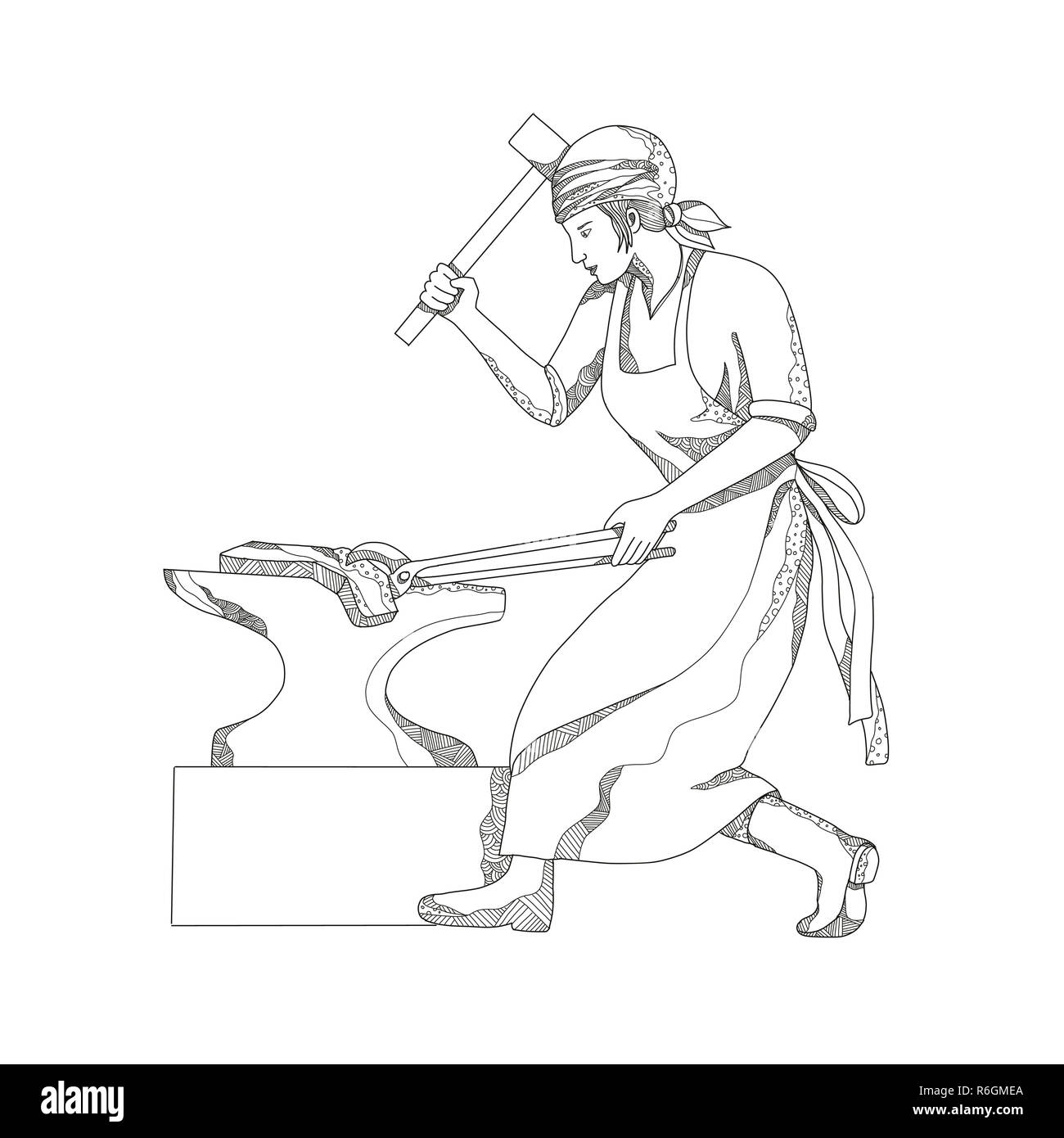 Femme au travail de forgeron Art Doodle Banque D'Images