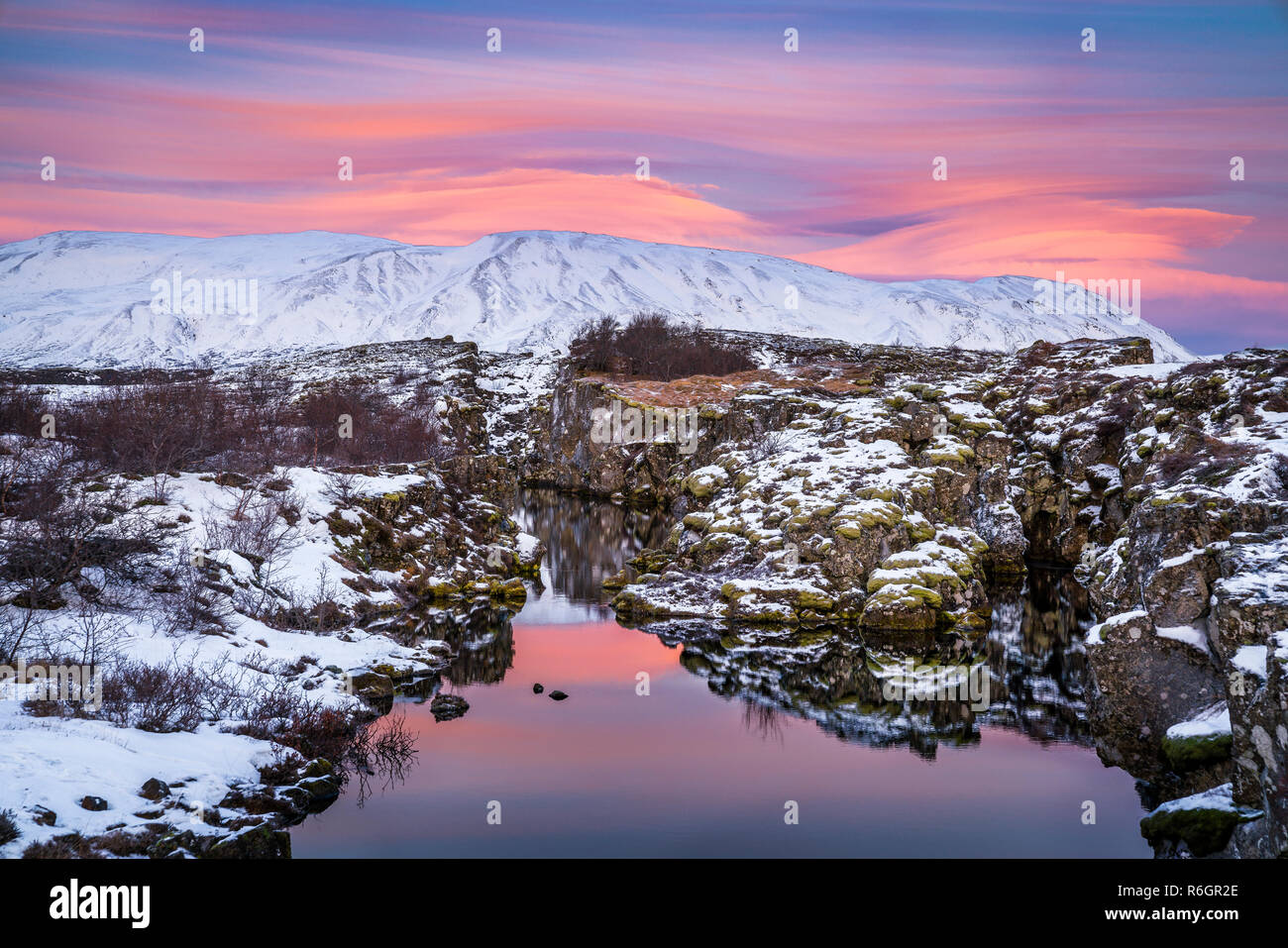 Flosagja fissure, le Parc National de Thingvellir, Islande Banque D'Images