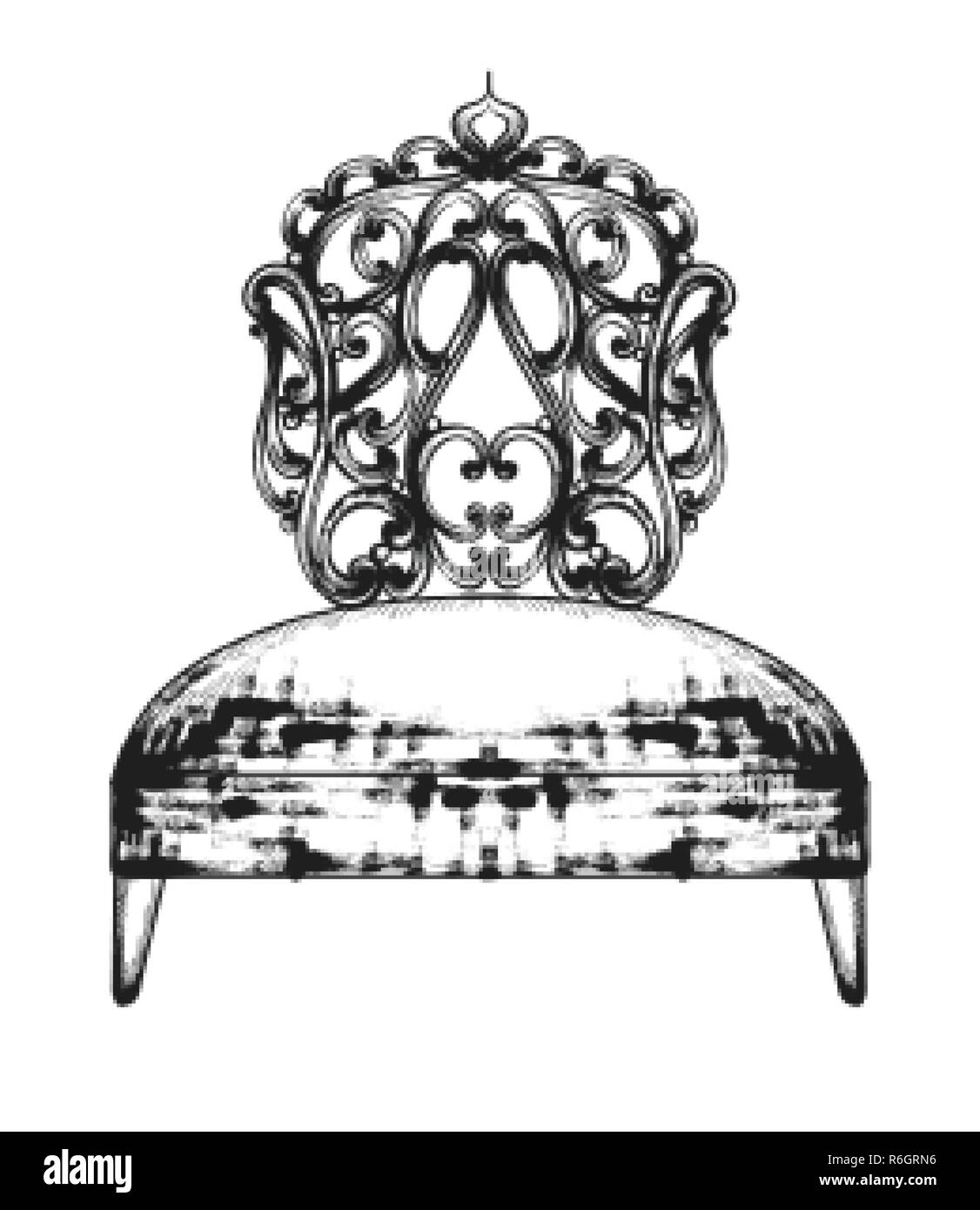 Chaire baroque riche Scénario. Mobilier de style royal decotations. Ornements victoriens gravé. Ornements gravés impériale ligne élégante art illustration Illustration de Vecteur