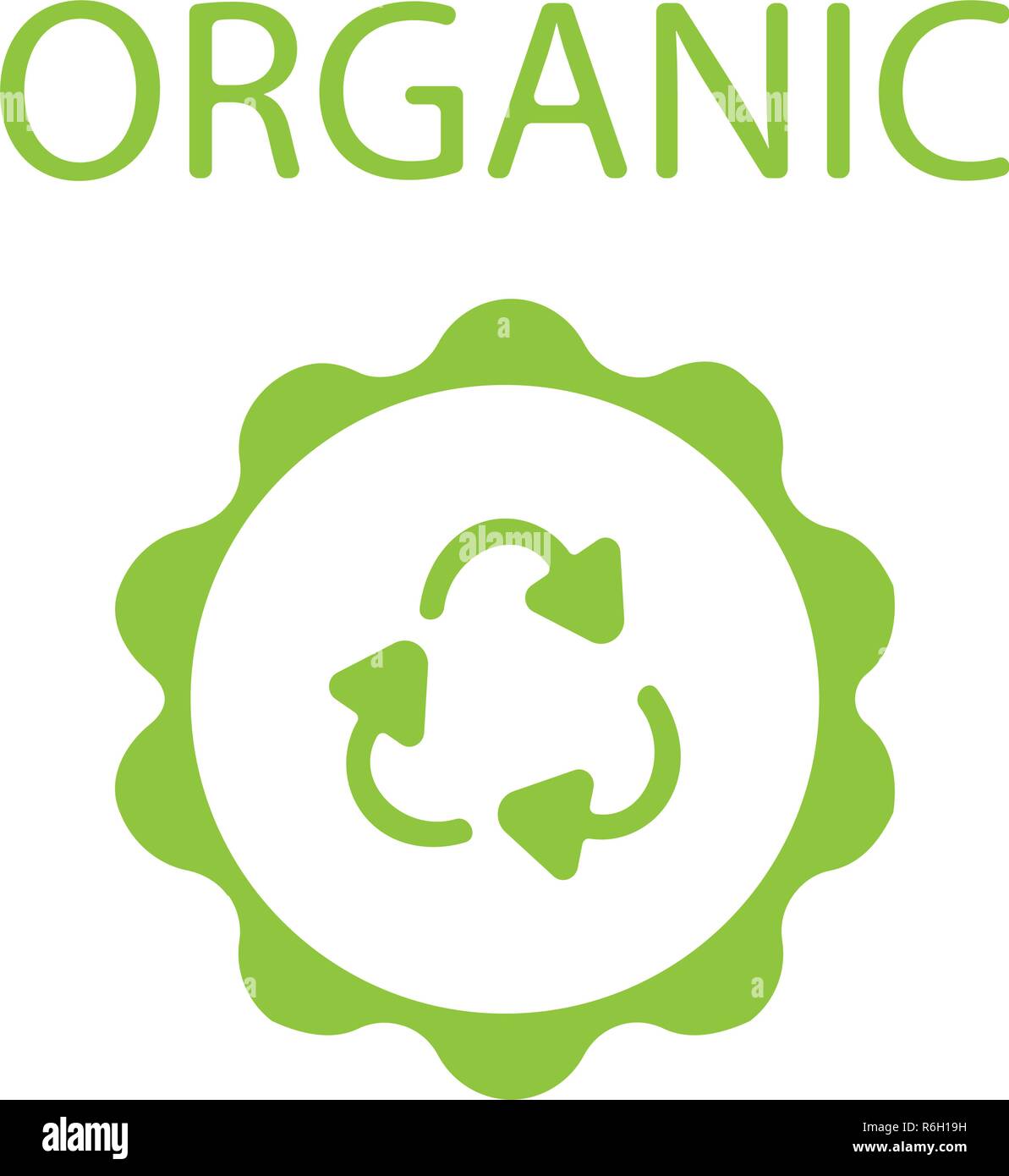 Timbres de caoutchouc vert avec du texte sur l'icône du produit naturel biologique isolé sur fond blanc. Vector Illustration de Vecteur
