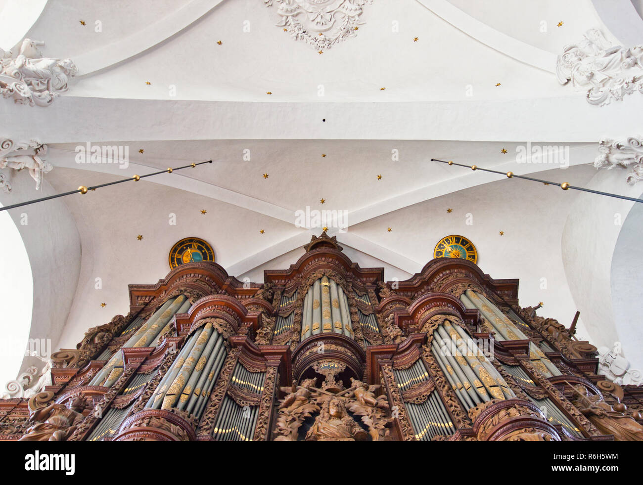 Grand orgue du 17ème siècle, Vor Frelsers avec Kirke, l'église de Notre Sauveur, Copenhague, Danemark, Scandinavie Banque D'Images