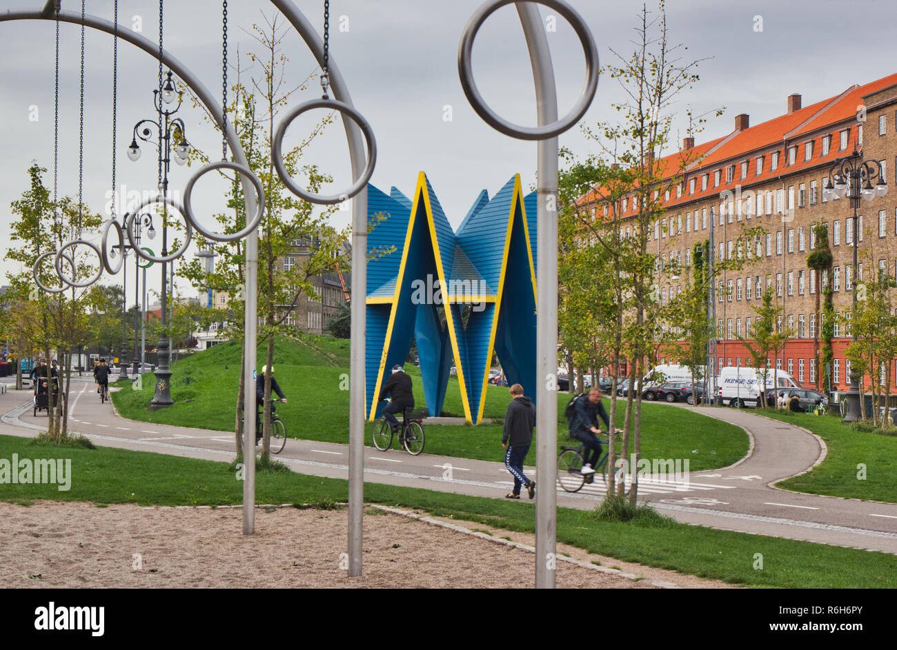 Parc public Superkilen, Nørrebro, Copenhague, Danemark, Scandinavie Banque D'Images