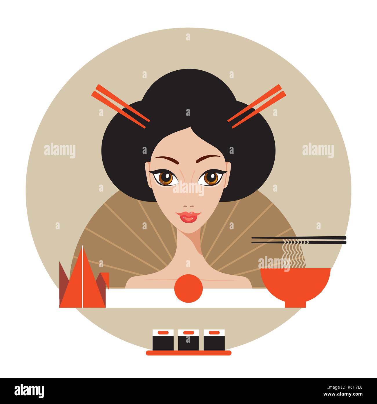 Belle bannière Voyage au Japon avec l'Origami et les nouilles Geisha Sushi Vector illustration Illustration de Vecteur