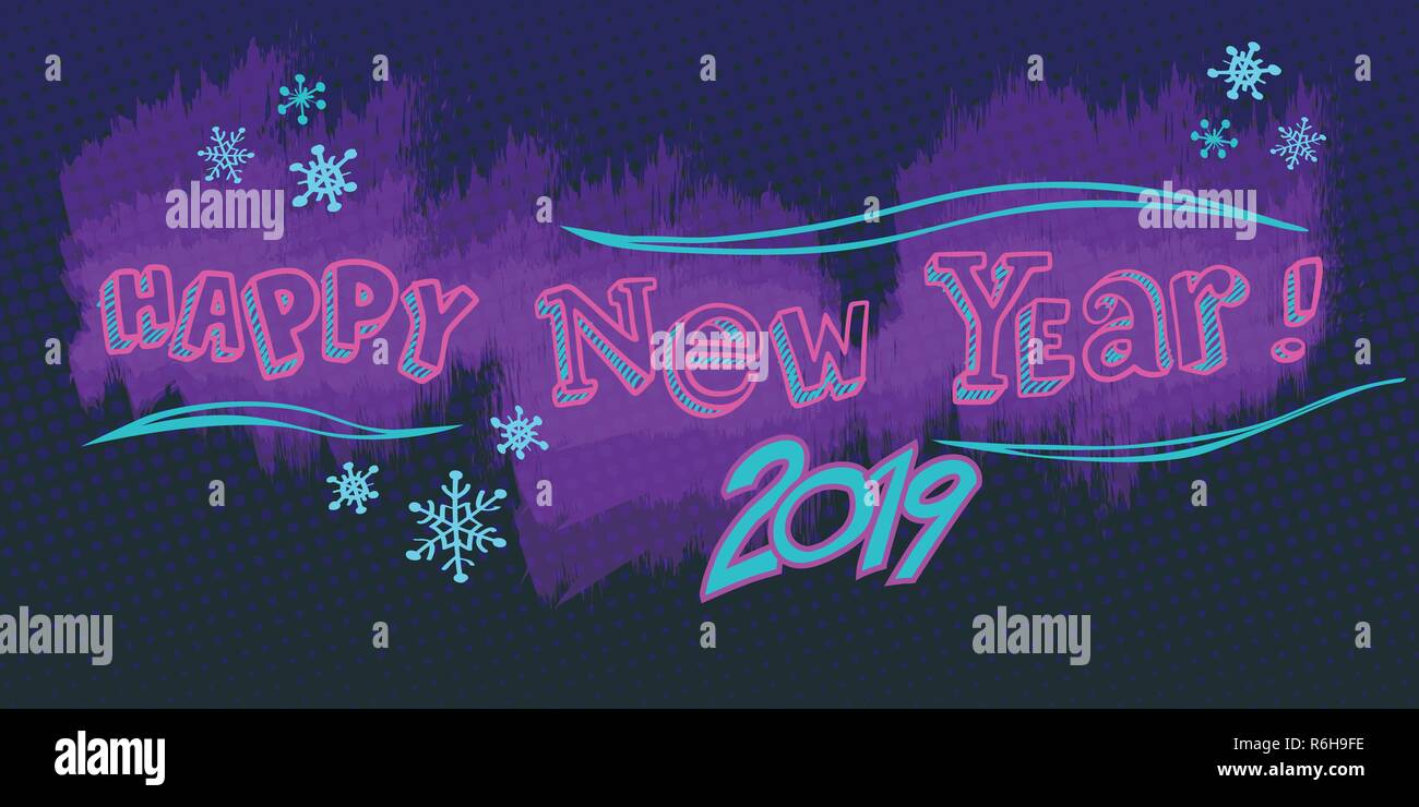 Bonne année 2019 l'arrière-plan. Pop art retro vintage kitsch vector illustration Illustration de Vecteur