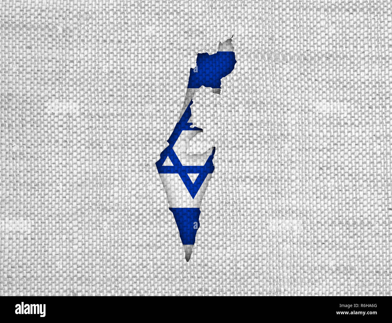 La carte et drapeau d'Israël sur le vieux linge de maison Banque D'Images