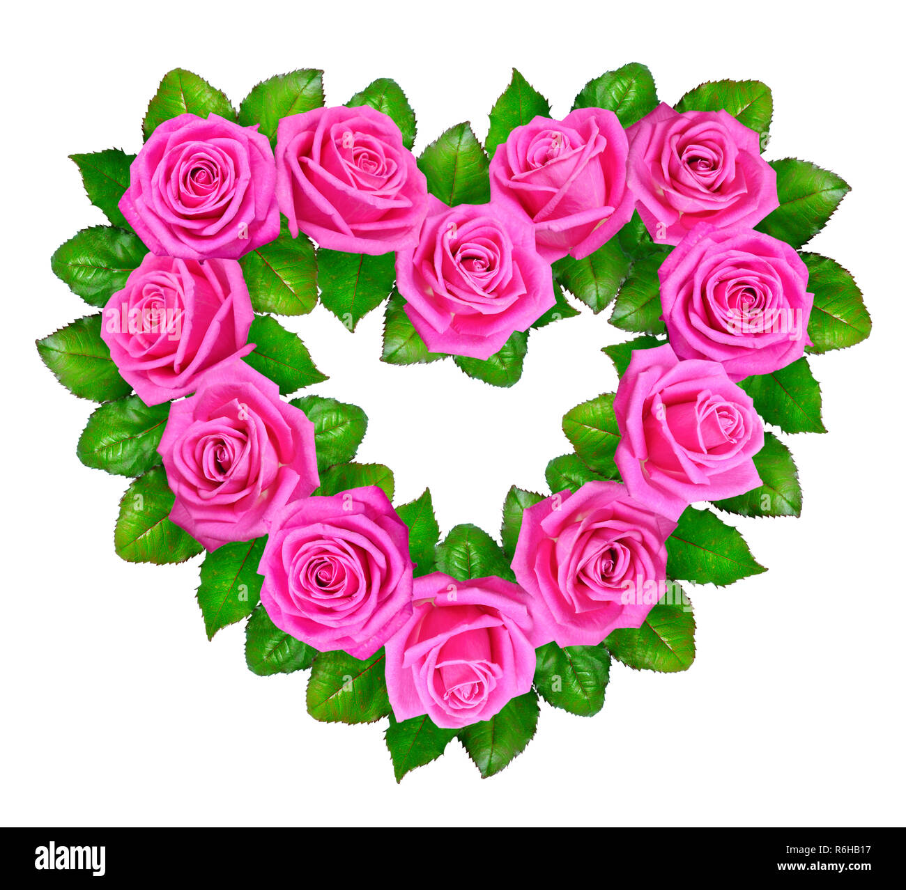 Coeur de roses roses. Isolé sur fond blanc. Banque D'Images