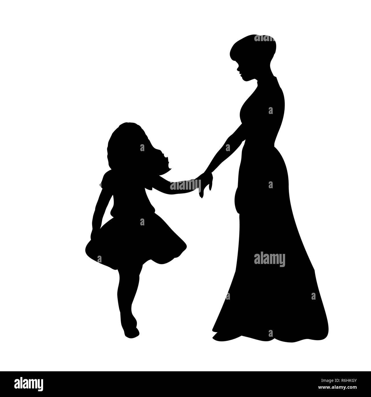 Silhouette fille famille avec maman Banque D'Images
