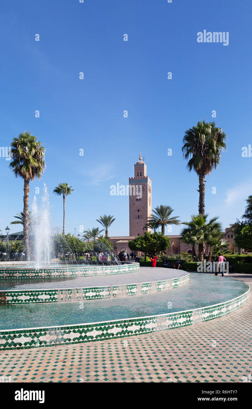 Mosquée de la Koutoubia de Marrakech Marrakech ( ), fontaines et jardins, Marrakech, Maroc, Afrique du Nord Banque D'Images