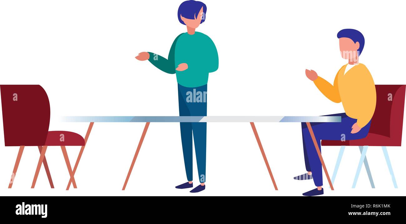 Groupe de travail des hommes d'une table et de chaises vector illustration Illustration de Vecteur