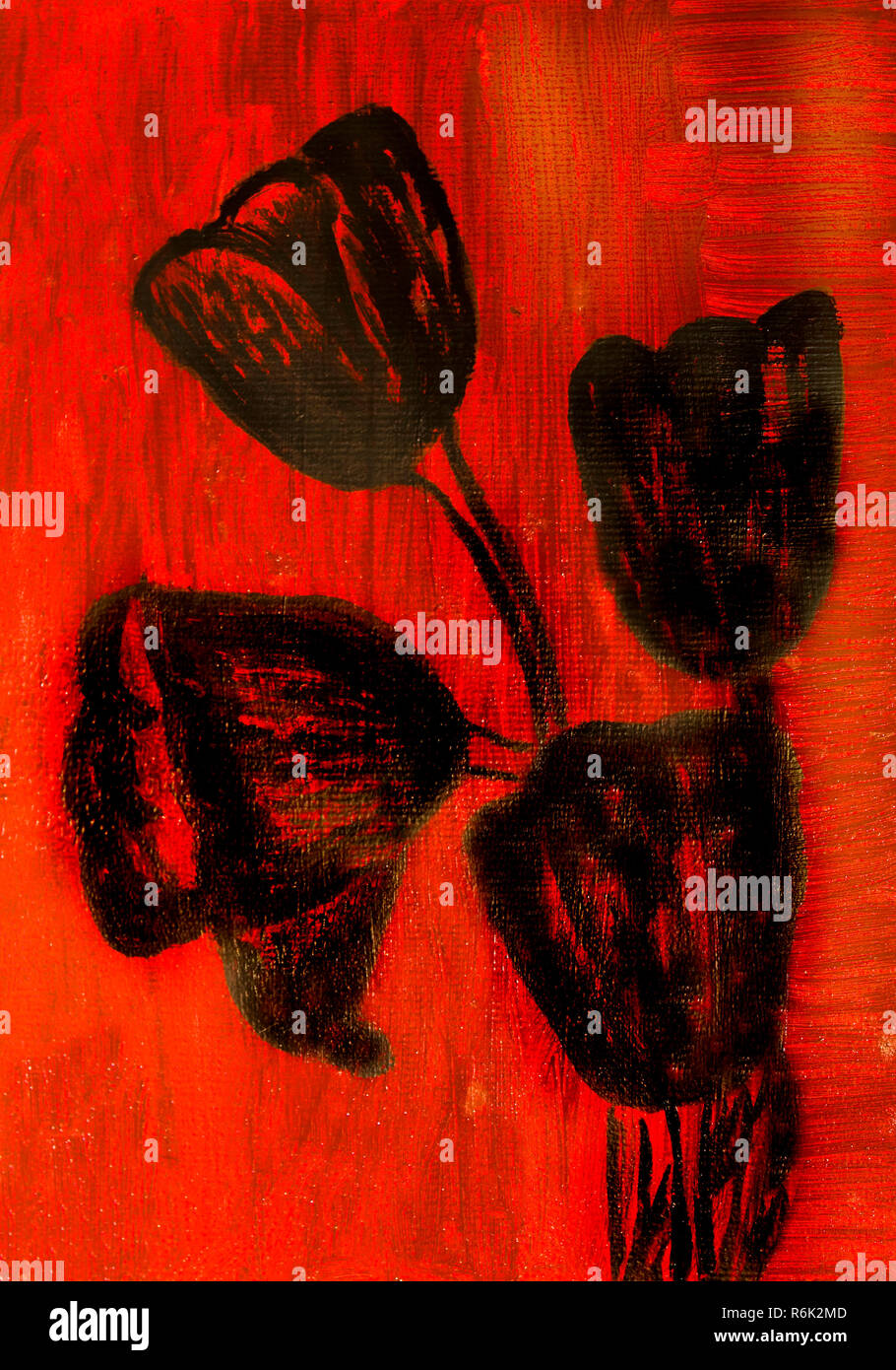 Tulipes noires, peinture Banque D'Images