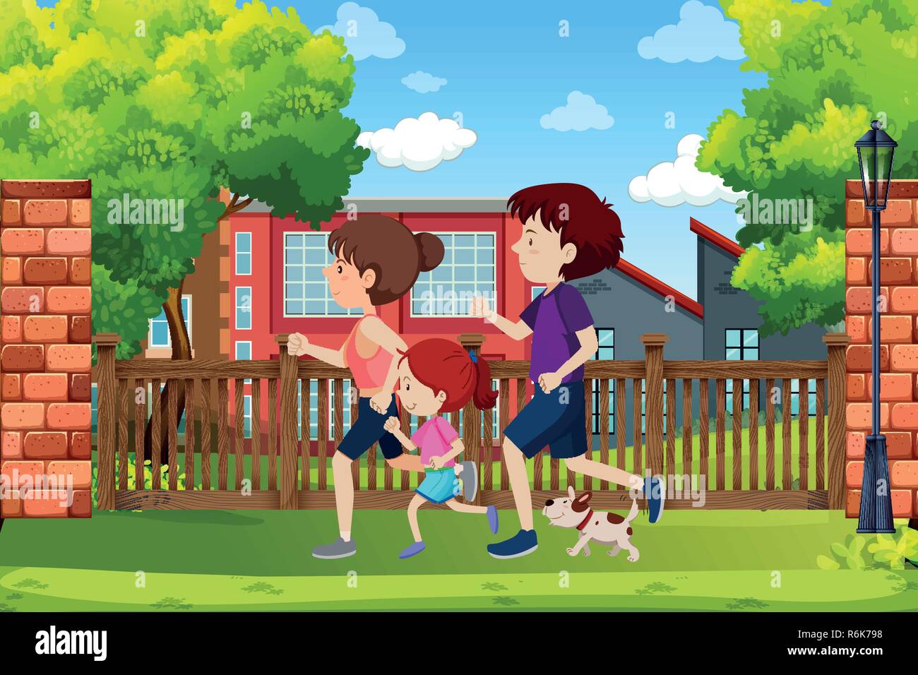 Une famille courir dans le parc illustration Illustration de Vecteur