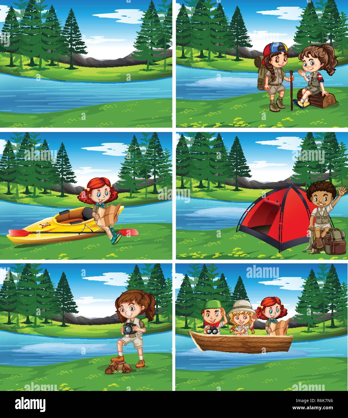 Camping Kids dans la nature illustration Illustration de Vecteur