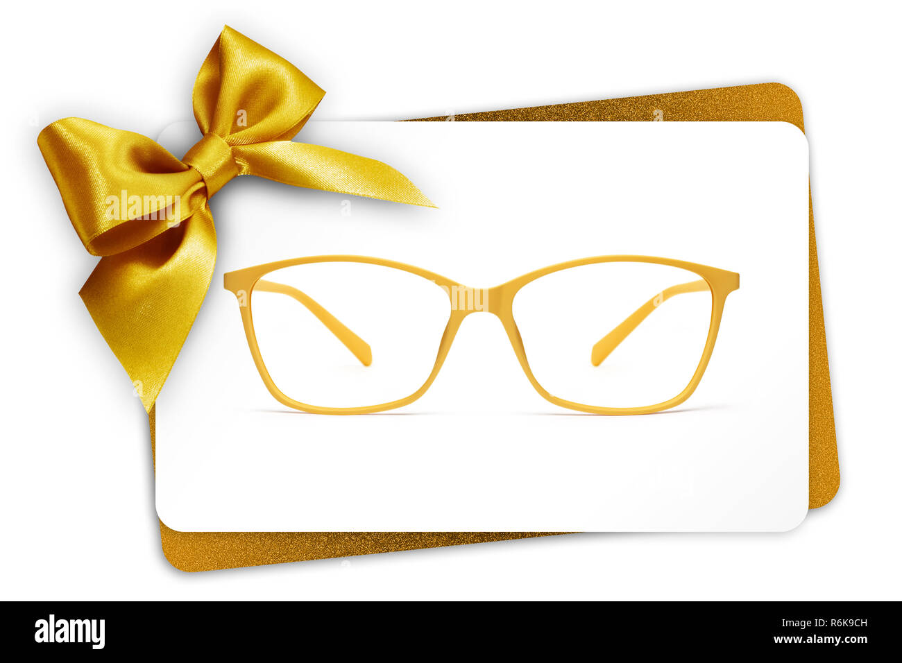 Carte cadeau lunettes, lunettes et golden ribbon bow, isolé sur fond blanc  Photo Stock - Alamy