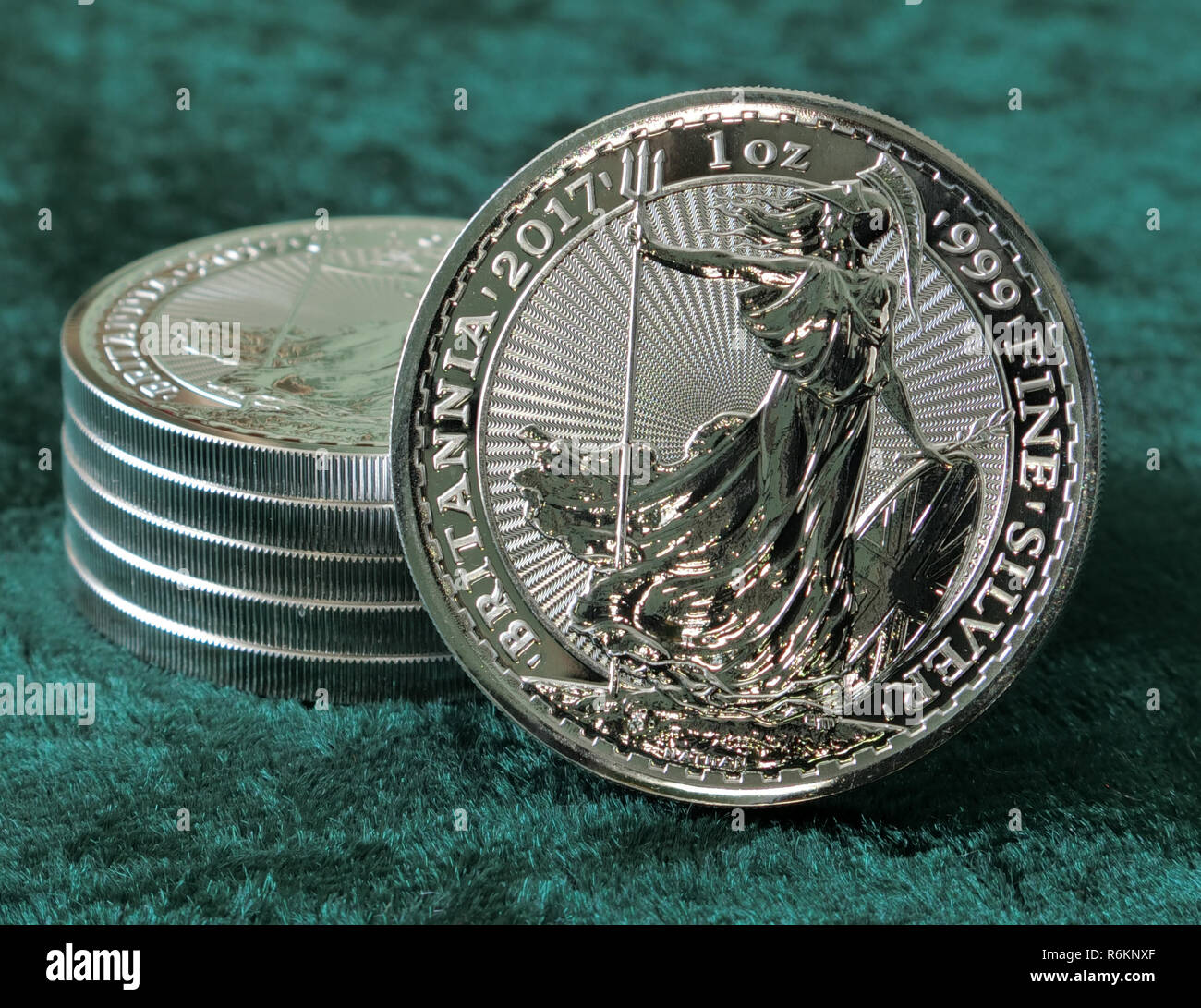 J'oz Troy solide Pure Silver Bullion Coin Britannia, UK Banque D'Images