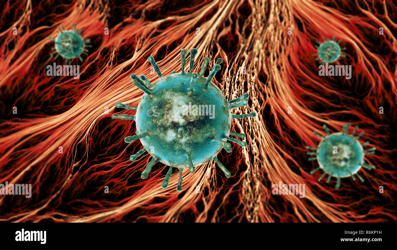 Code génétique, virus, bactéries et micro-organismes vu sous un microscope. Les nouveaux virus. Le rendu 3d. Les maladies contagieuses, risque de propagation Banque D'Images