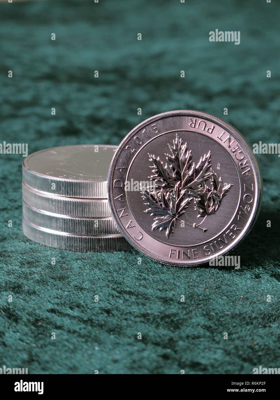 1.5 once Troy d'argent massif Pur Érable Canadien Coin Banque D'Images