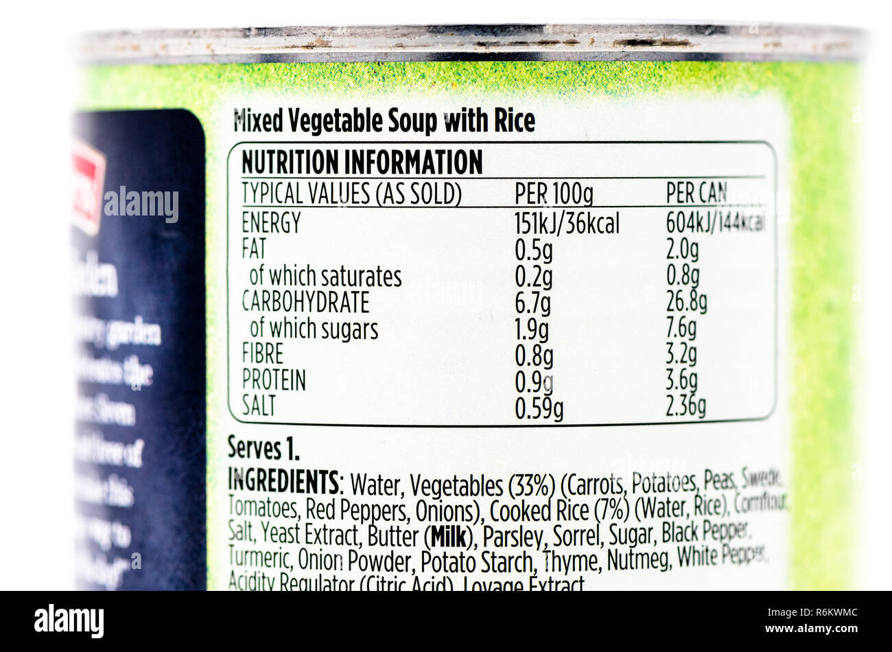 Soupe aux légumes Baxters jardin Pays information sur la nutrition. Banque D'Images