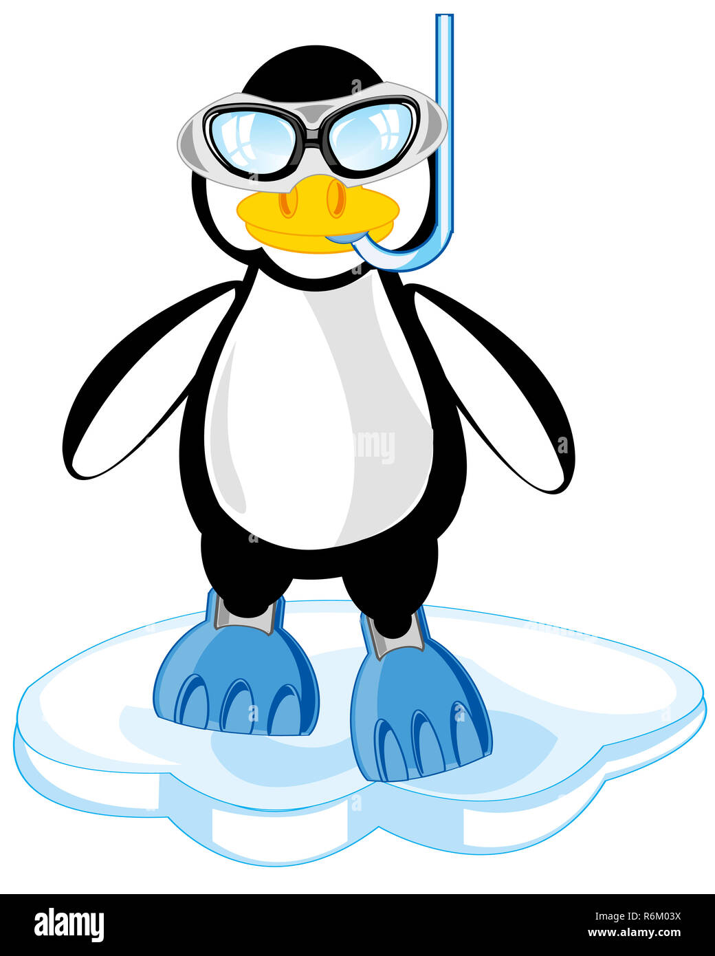 Caricature du pingouin en masque et flipper Banque D'Images