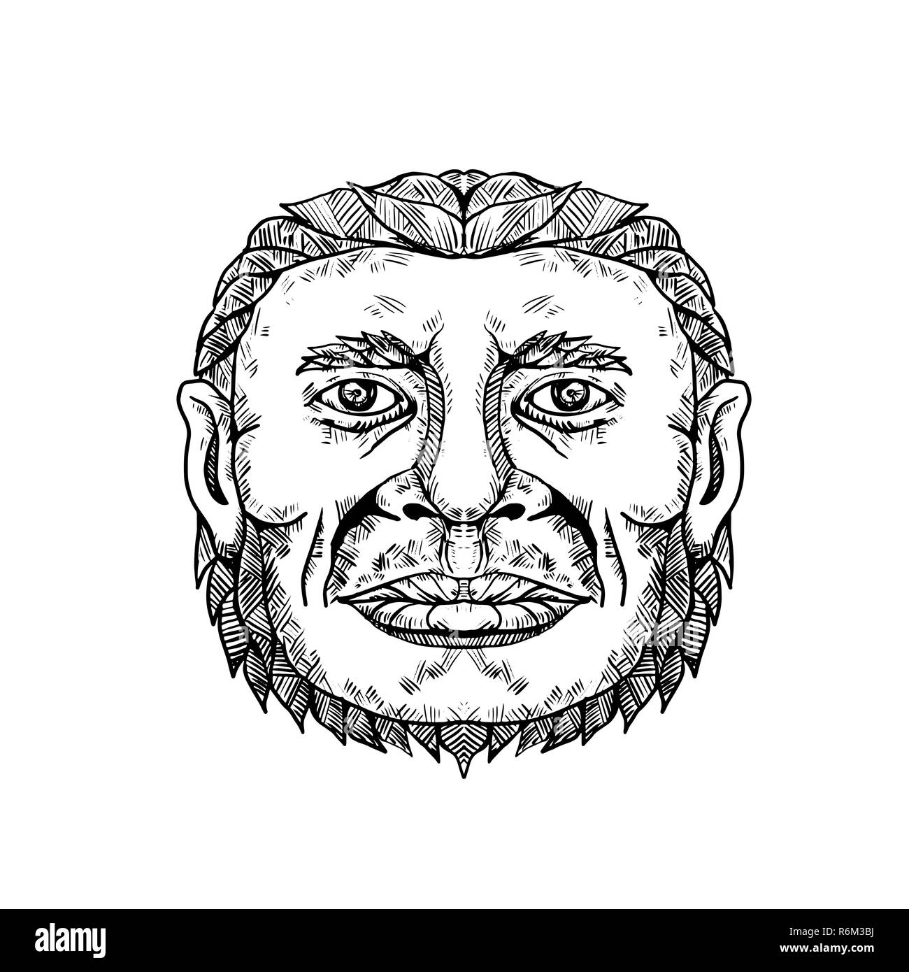 Tête d'homme de Neandertal Art Doodle Banque D'Images