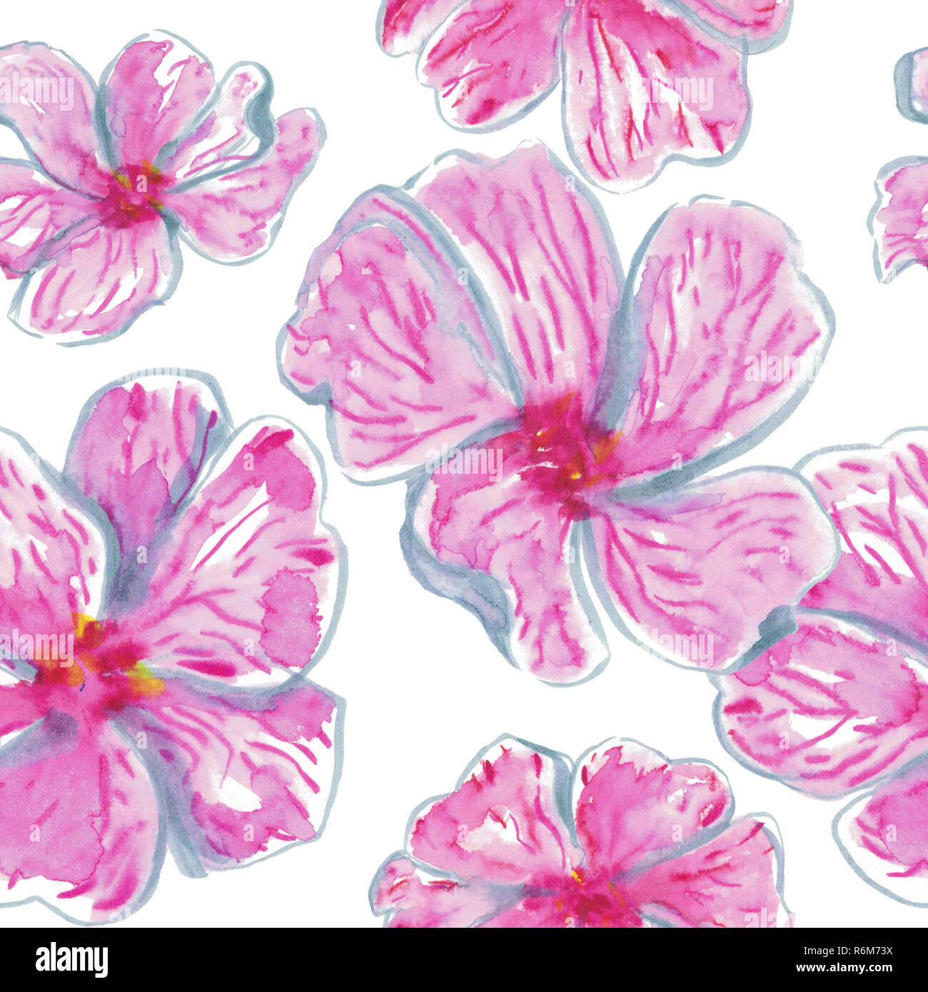 Aquarelle fleurs rose vif à la main motif transparent. Design pour cartes postales, valentines, textile, couvre et l'emballage. Banque D'Images