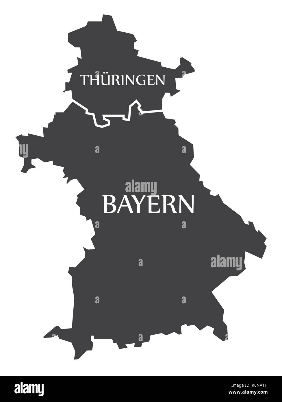 Thuringe - Bavière États fédéraux carte de l'Allemagne avec des titres noir Illustration de Vecteur