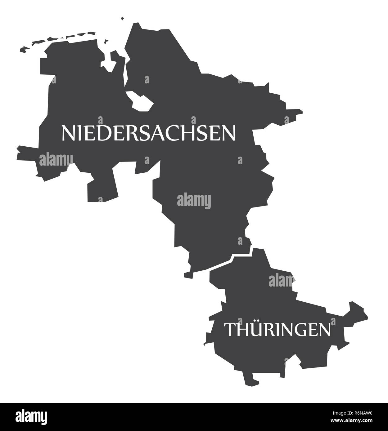 Basse-saxe - Thuringe états fédéraux carte de l'Allemagne avec des titres noir Illustration de Vecteur