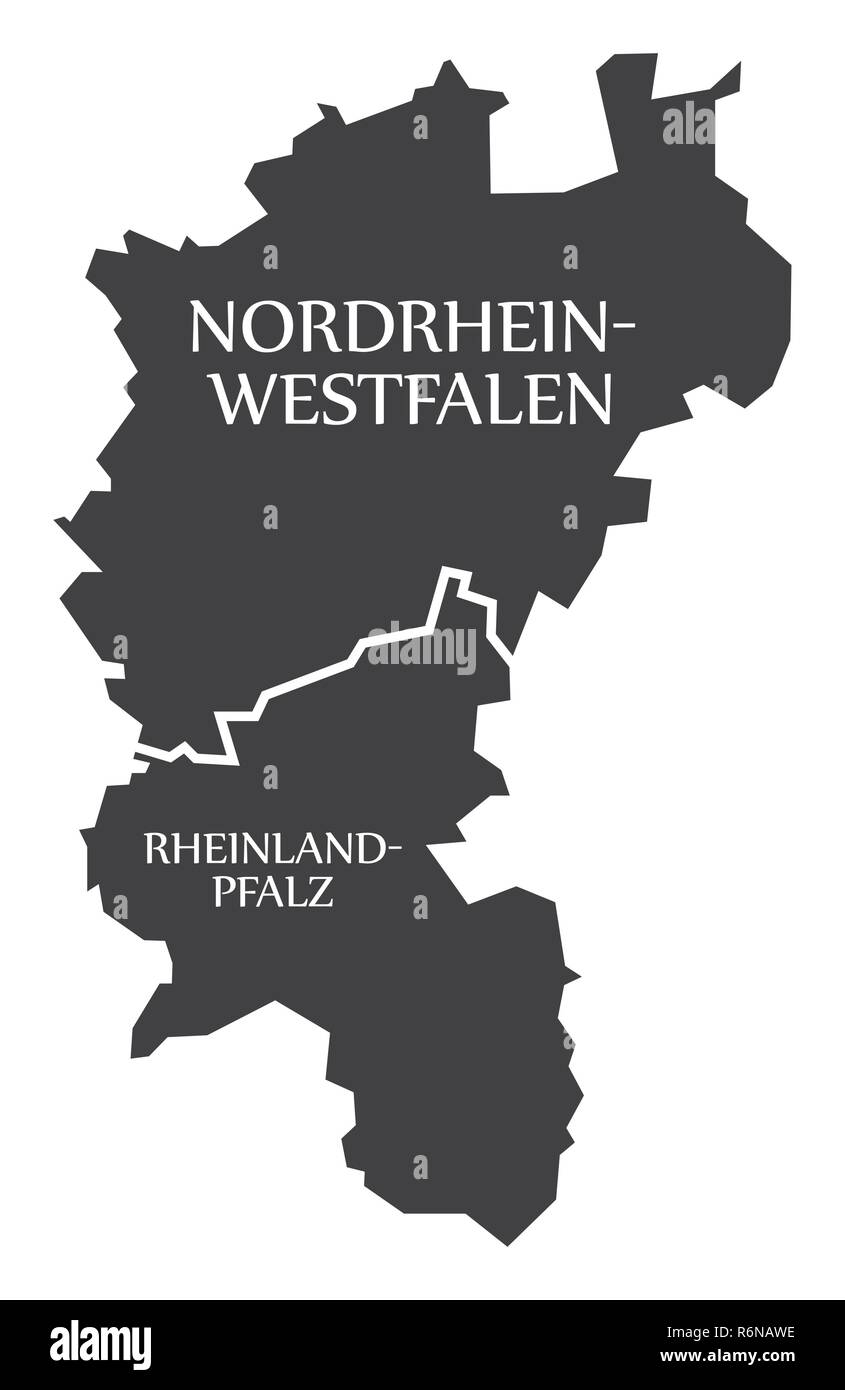 Rhénanie du Nord-Westphalie - Rheinland-pfalz Etats fédéraux carte de l'Allemagne avec des titres noir Illustration de Vecteur