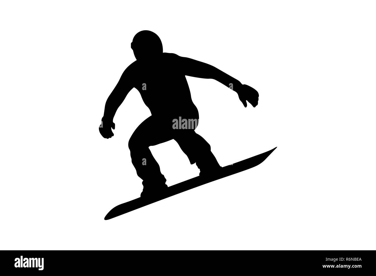 Homme snowboarder sautant sur snowboard silhouette noire Banque D'Images