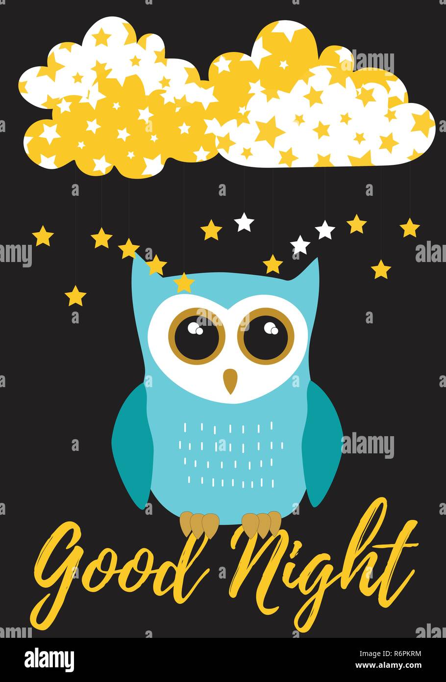 Bonne Nuit Chouette En Bleu Turquoise Avec Blackblanc Et Or Palette
