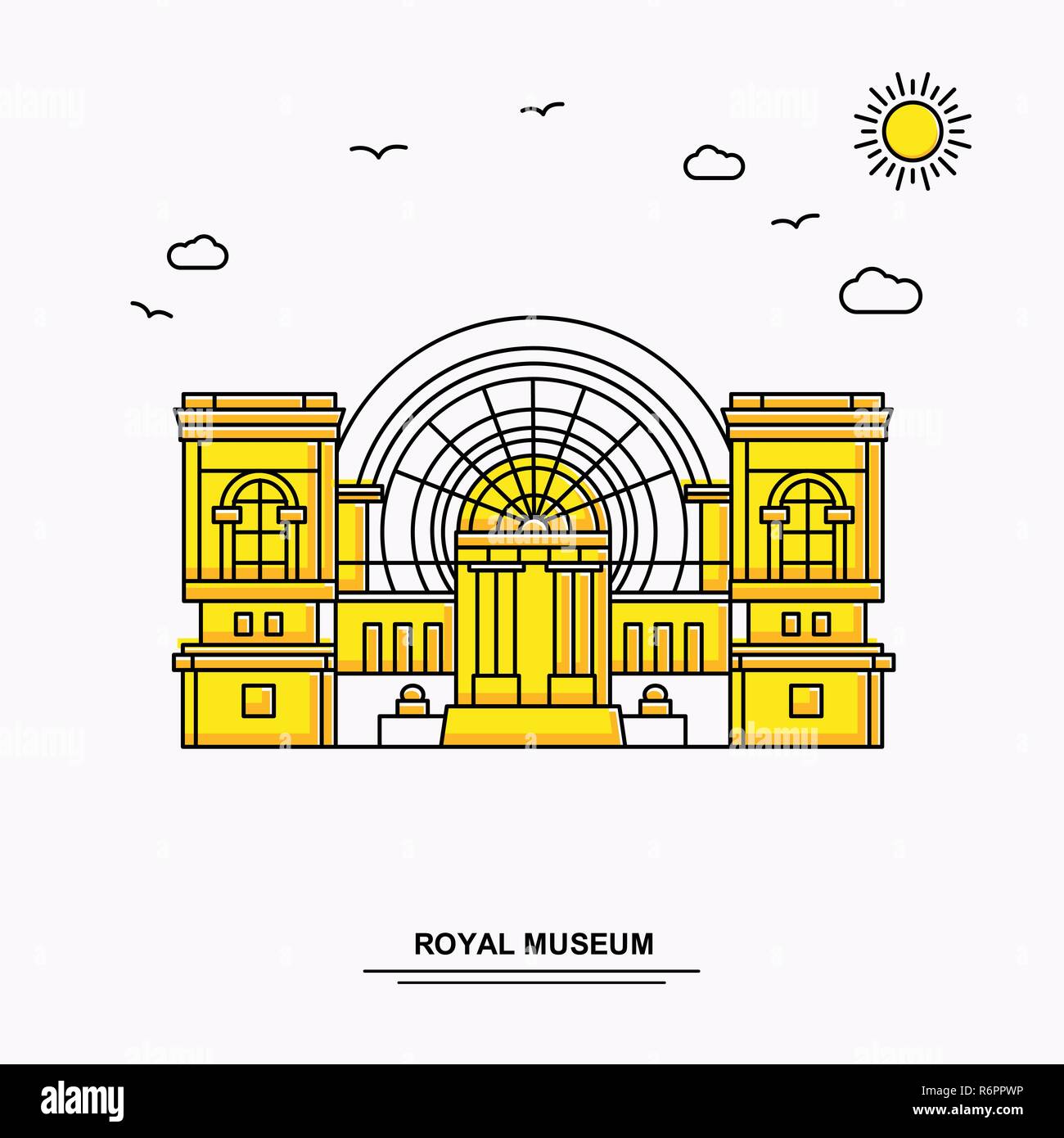 Musée royal Monument Modèle d'affiche. Illustration jaune Voyage du Monde historique en style de ligne avec beauture parlons nature Illustration de Vecteur
